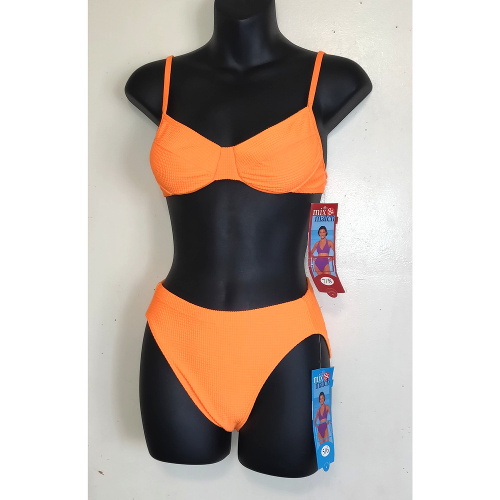 Vintage Y2K Orange Bikini Swimsuit Juniors 5 7 Two Piece Beach Vacation Neon NWT